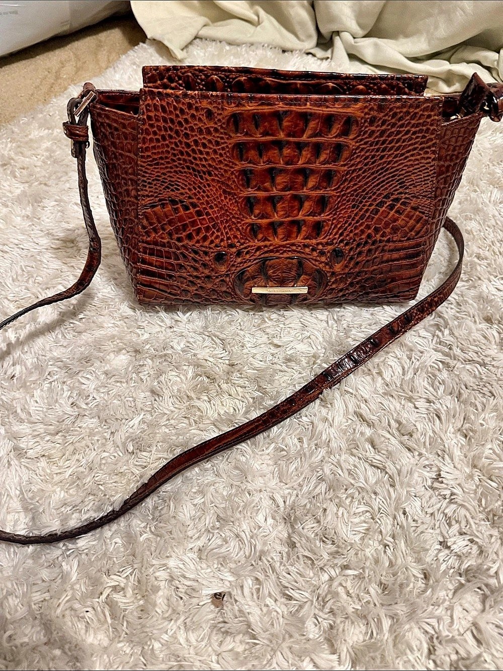 Brahmin Katie Crossbody Crocodile-Embossed Brown Bag